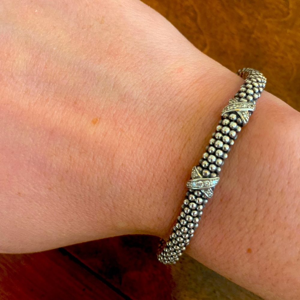 Lagos Two Station X Diamond Caviar Bracelet